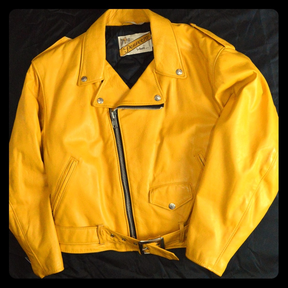RARE Vintage Yellow Leather Moto Jacket